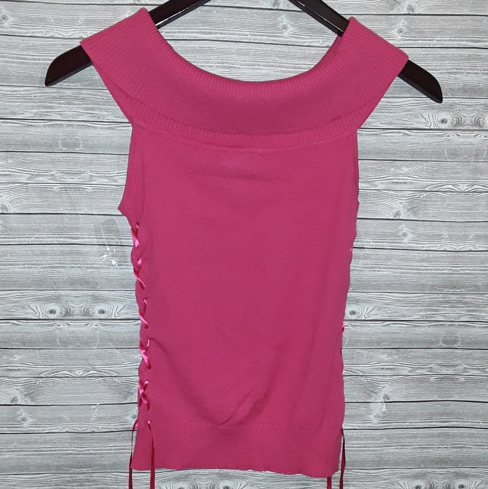 Bebe hot pink open shoulder top
